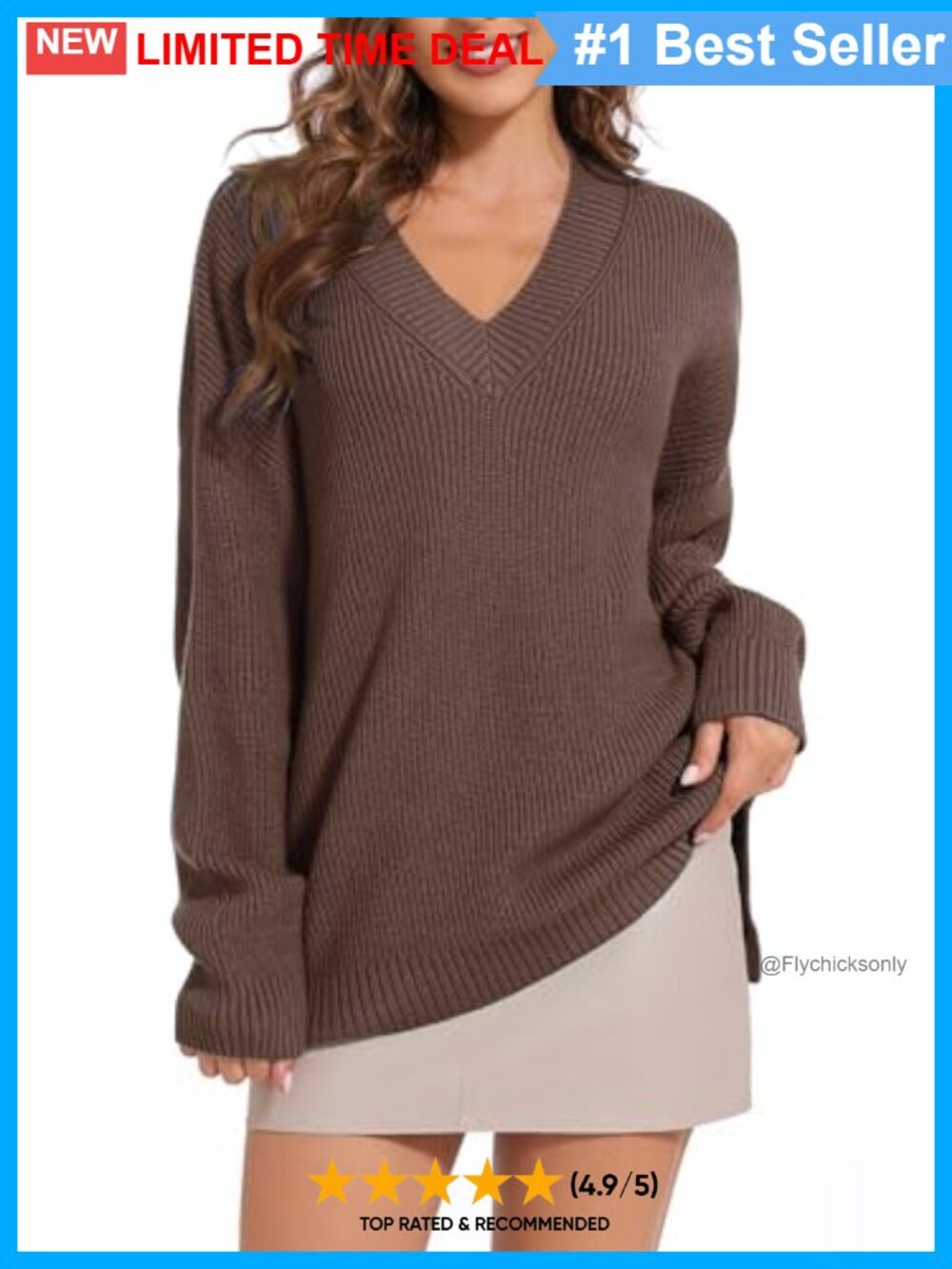 Oversized V-Neck Off Shoulder Loose Knit Sweater Pullover
